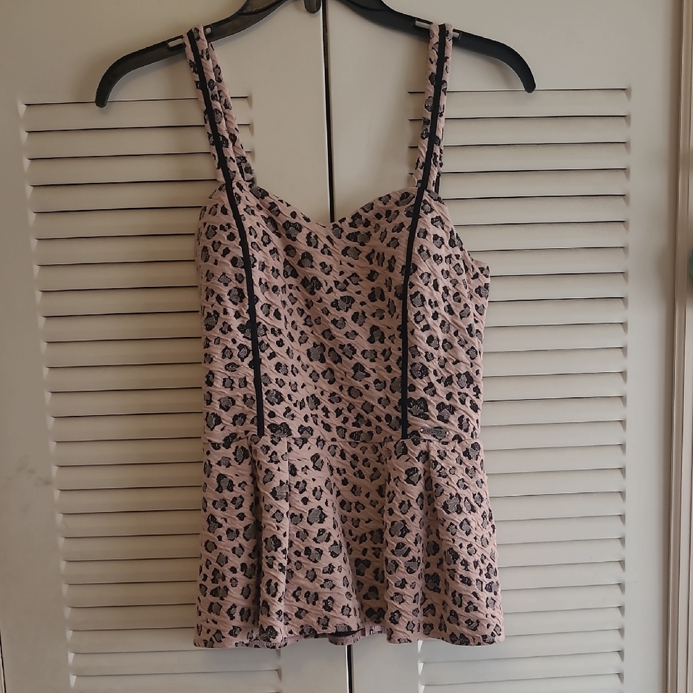 Guess Pink and Black Animal Print Peplum Top.